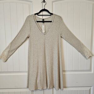 Alya Cream Knit V-Neck Dress